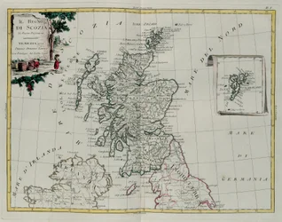 Królestwo Szkocji, rycina G. Zulianiego zaczerpnięta z Tomu I najnowszego Atlasu wydanego w Wenecji w 1776 r. przez Antonio Zattę, kolekcja prywatna