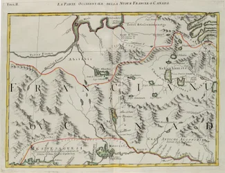 Zachodnia część Nowej Francji lub Kanady, rycina G. Zulianiego zaczerpnięta z tomu I „Najnowszego Atlasu” wydanego w Wenecji w 1778 r. przez Antonio Zattę, zbiory prywatne