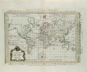 Mapa świata i ogólny opis kuli ziemskiej, sprowadzony do obrazu, rycina G. Zulianiego zaczerpnięta z Tomu I „Najnowszego Atlasu” wydanego w Wenecji w 1774 r. przez Antonio Zattę