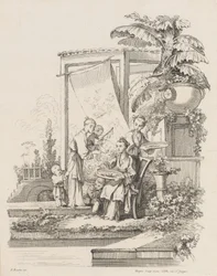 Siedząca kobieta z dziećmi i sługami, ca. 1738-45.