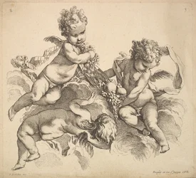 Troje dzieci z talerzem owoców, 1738-45.