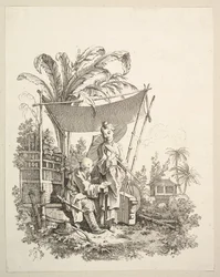 Kobieta okazująca żołnierzowi ciekawostki, ca. 1742.