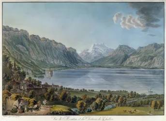 Jezioro Genewskie z Montreux, zamkiem Chillon i szczytem Dents du Midi