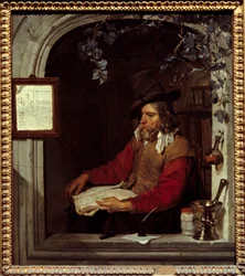 Aptekarz lub chemik. Obraz Gabriela Metsu (1629-1667) Ec. Hol.