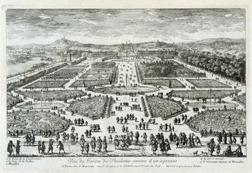 Widok Ogrodu Tuileries w obecnym kształcie - grav. autorstwa Perelle, koniec XVII wieku
