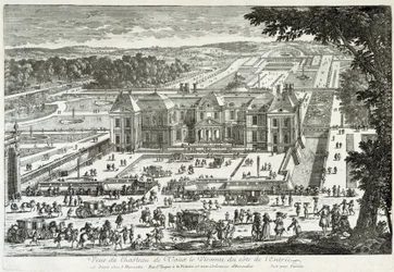 Widok zamku Vaux Le Vicomte (Vaux-Le-Vicomte) od strony wejściowej (ogrody przy Le ours) - przez Perelle, koniec XVII w.