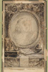 Alegoryczna rama z nietoperzem, ok. 1769 (rysunek piórkiem i tuszem)