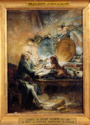 Le Reve ou Voltaire (1694-1778) comping the Maid”””” Obraz Gabriel Jacques de Saint Aubin (1724-1780) Nd. 0,32x0,24 m²