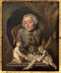 Portret artysty garbusa. Obraz Gabriel Jacques de Saint Aubin (1724-1780), olej na płótnie. XVIII-wieczna sztuka francuska. Muzeum Sztuk Pięknych w Rouen.