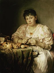 Ernestine von Max, żona artysty, obiera grzyby