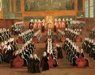Tablica Pregadi w Pałacu Książęcym, autorstwa Gabriele Bella (1730-1799), Detail