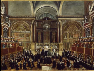 Ceremonia zabrania sukni zakonnicy w kościele San Lorenzo w Wenecji Detal Obraz Gabriele Bella (1730-1799) 1789 Dim 94x148 cm Venice Fondazione „”Querini Stampalia””