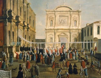 Doge and Lords in Church of San Rocco w dniu Świętym, Gabriel Bella (1730-1799) Olej na płótnie, 92,5x145,5 cm, Szczegół