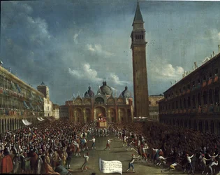 Pochód doży i rozdanie pieniędzy obywatelom na Placu Świętego Marka - Obraz Gabriele Belli (ok. 1730-1799). Wenecja, Fundacja Querini Stampal