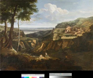 Widok klasztoru Camaldoli w pobliżu Frascati, Włochy Obraz Gaetano Previatiego (Gaspard Poussin lub Guaspre) (1615-1675) 1670 Kolekcja prywatna