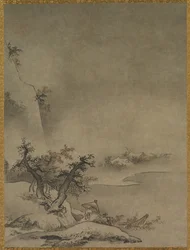Chiński sługa spacerujący w deszczu, 1500s.