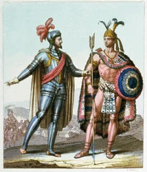 Hernán Cortés spotyka Montezumę II w 1519 roku