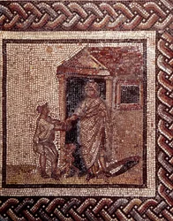 Sztuka gallorzymska: posadzka mozaikowa przedstawiająca kalendarz wiejski. Scena uroczystości. Koniec II, początek III wieku n.e. Z Saint-Romain-en-Gal (Rodan). Saint-Germain-en-Laye, Narodowe Muzeum Archeologiczne