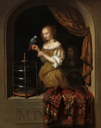 Kobieta karmiąca papugę ze stronicą, 1666.