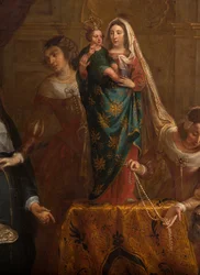 Kościół parafialny (Eglise Saint-Brice). Obraz „The Arcyksiążę Izabela Hiszpańska daje biżuterię bazyliku Saint-Martin z Halle”. Gaspar de Crayer.