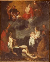 Kościół parafialny (Sint-Pieterskerk). Wnętrze. Nawa południowa. Ołtarz. Obraz. Narodziny Chrystusa. atr. do G De Craeyera. XVII wiek. (obraz)