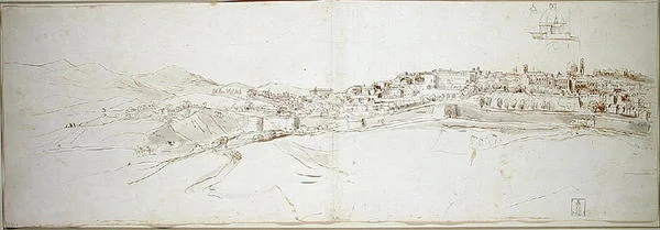 Widok Urbino z Colle di San Donato (kreda na papierze)