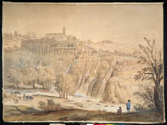 Widok na klasztor Bazylianów w Grottaferrata, Rzym (pióro i atrament z akwarelą na papierze)