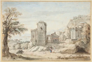 Krajobraz z ruinami i świątynią, 1716