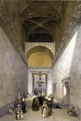 Hagia Sophia, tablica 1: główne wejście do meczetu, rytowane przez Louisa Haghe (1806-1885) wydane w 1852 r. (lito)