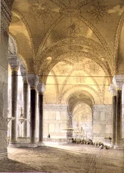 Hagia Sophia, tablica 7: wejście do nawy, ryt Louis Haghe (1806-1885) wydana 1852 (lito)