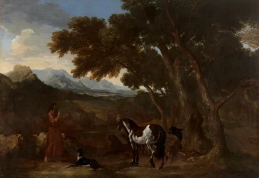 Dughet - Pejzaż z pustelnikiem nauczającym zwierzęta, 1637-1638