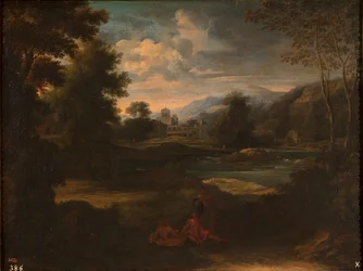 Dughet - Pejzaż z trzema postaciami, 1648-1650