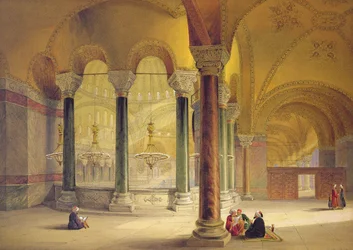 Hagia Sophia, płyta 11: Galeria Meme w południowo-zachodnim narożniku, sztychowana przez Louisa Haghe (1806-85) wydana w 1852 r.