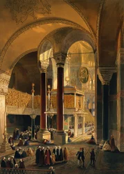 Hagia Sophia, tablica 8: Galeria Cesarska i pudełko, rytowane przez Louisa Haghe (1806-1885) wydane w 1852 r.