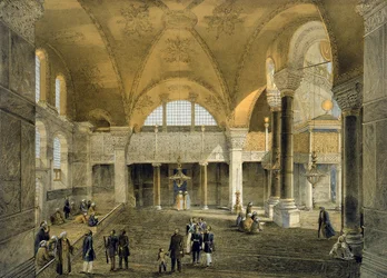 Haghia Sophia, tablica 9: nowa Galeria Cesarska, rycina autorstwa Louisa Haghe (1806-85), opublikowana w 1852 r.