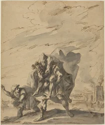 Eneasz niosący Anchizesa z płonącej Troi, ok. 1733 (pióro i tusz)