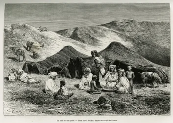 Nezla (krewna) mojego przewodnika. Rycina G. Vuilliera ilustrująca Saharę Algierską V. Largeau, 1874-1878, opublikowana w Le Tour du monde pod kierunkiem Édouarda Chartona (1807-1890)