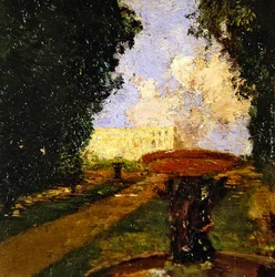 Scena Ogrodowa (olej na panelu)