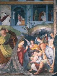 Narodzenia, fresk Gaudenzio Ferrari (1475-1546), kościół św. Christophe, Vercelli, Włochy