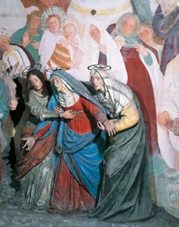 Posągi świętych kobiet idących za Chrystusem, fragment z Ukrzyżowania autorstwa Gaudenzio Ferrari (1475-1546), Kaplica XXXVIII, Święta Góra Varallo Sesia (Lista Światowego Dziedzictwa UNESCO, 2003), Włochy