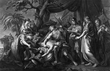 Achilles opłakuje śmierć Patroklosa, rytował Domenico Cunego, 1764