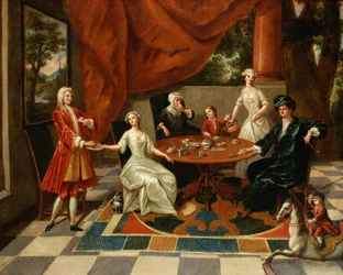 Elegancka rodzina przy herbacie