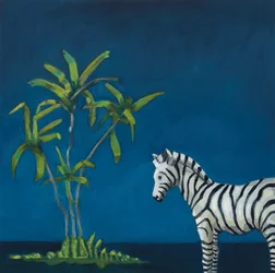Zebra z palmą, 2019 (olej na płótnie)