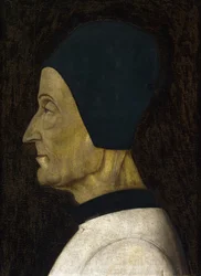 Portret Lorenzo Giustinianiego (1383-1456) (św. Wawrzyńca Justynian) - autorstwa Belliniego, poganina (ok. 1429-1507). Tempera na panelu, rozmiar: 41x29,5