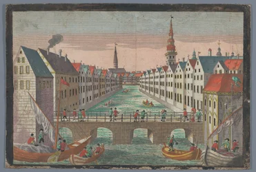 Widok Nikolaifleet naprzeciwko Sankt Nikolaikirche w Hamburgu Perspektywa przeciwko St. Nicolai Kirche zu Hamburg