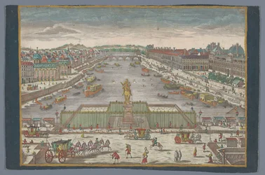 Widok na Pont Neuf nad Sekwaną w Paryżu, w kierunku Pont Royal Gesicht der Neuen Bruck, gegen der Königl. Bruck zu Paris