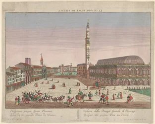 Widok na Piazza dei Signori w Vicenzy z zaprzęgami konnymi i figurami ..., ca. 1750-1801.