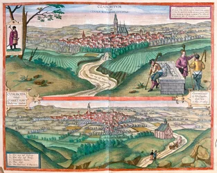 Caslav (Bohemia) - Chomutov, Czechy - w "Civitates Orbis Terrarum" Georga Brauna, Kolonia 1617 r.