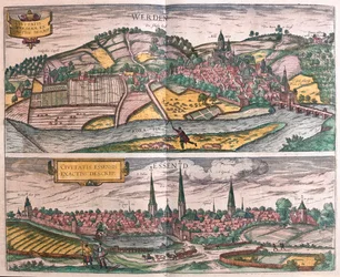 Essen i Werden, Niemcy - w "Civitates Orbis Terrarum" Georga Brauna, Kolonia 1617 r.
