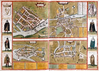 Galway, Dublin, Limerick i Cork, Anglia - w "Civitates Orbis Terrarum" Georga Brauna, Kolonia 1617 r.